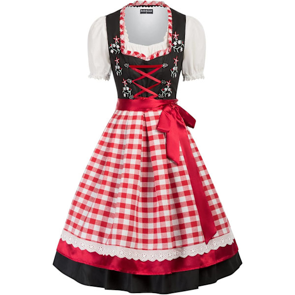 rlet Darkness Damkläder Tyska Oktoberfest Dräkter 3 st Bayeriska Dirndl Klänningar Rutig Förkläde-röd X-Large