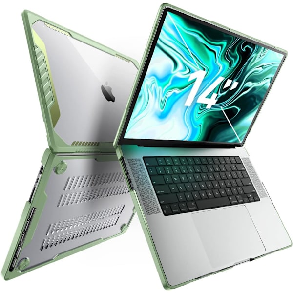 CASE Unicorn Beetle Series Fodral för MacBook Pro 14 tum (2021 Release) A2442 M1 Pro / M1 Max, Dubbelskikts Hårdskal Prot BBGreen