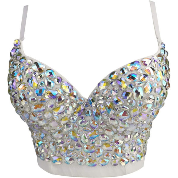 en's Bustier Crop Top Mesh Corset Top Push up Rhinestone Diamond Bra Club Party Vest #2 Flerfärgad Medium