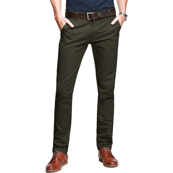 ch Slim, Tapered Flat Front Casual Pants 8128 Army Green 29