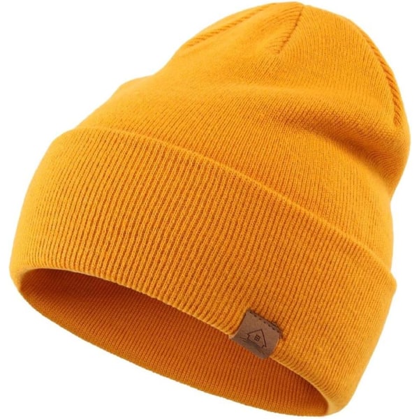 racy Toddler Beanie Hat Outdoor Kids Winter Hats Children Cuff Knit Beanie for Boys Girls Yellow 4-12 Years