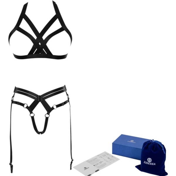 sv Body Harness BH Set: Strappy Underkläder Set, Justerbar Cupless Cage BH, East Punk Gothic Strap Sele Bälte Isy063-k021 One Size