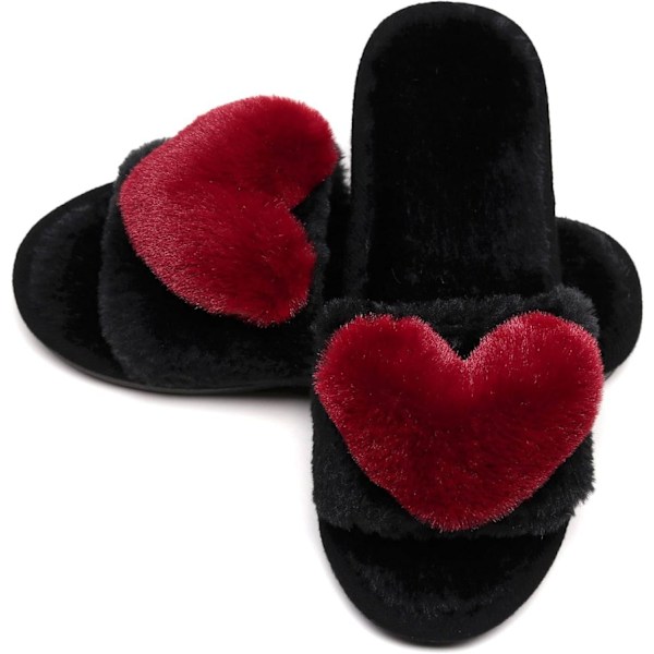 Dam Fluffy Fluffy Furry Fur Tofflor Flip Flop Öppen Tå Mysig Hus Sandaler Slides Mjuk Platt Bekväm Anti-Slip Spa Inomhus Utomhus Slip on