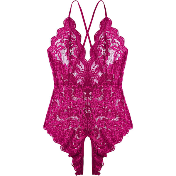 aima Lingerie för kvinnor One Piece Teddy Lingerie Sexy V Neck Chemise Lace Babydoll Rose Red X-Large