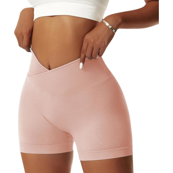 ie Dam Gym Shorts V Cross Elastisk Push Up Yoga Shorts Booty Scrunch Hög Midja Atletiska Leggings Peach Echo X-Small