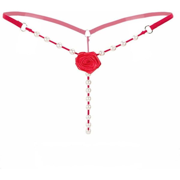 en's Pearl T-rygg G-string broderade rosor blommor pärlbroderade trosa underkläder sexig mikro underbyxa röd X-Large