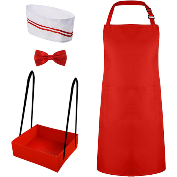 INIOR 1950-talets vuxna servitörkostym kit Soda Jerk kostym filmkväll mellanmål bricka Soda Jerk hatt förkläde fluga för Halloween