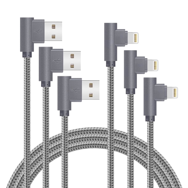 M-certifierad 10FT Lightning-kabel iPhone-laddarsladd 90 graders snabb datakabel Nylon Kompatibel med iPhone Xs Max/XS/XR/7/7Plus/X/8/8Plus/6