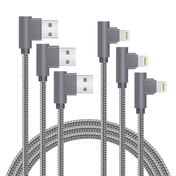 M-certifierad 10FT Lightning-kabel iPhone-laddningssladd 90 graders snabb datakabel nylonflätad kompatibel med iPhone Xs Max/XS/XR/7/7Plus/X/8/8Plus/6