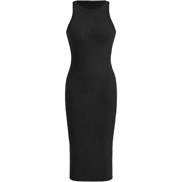 dusa Dam Basic Ribbad Stickad Ärmlös Midi Tank Klänning Crewneck Stickad Bodycon Klänning Svart X-Large