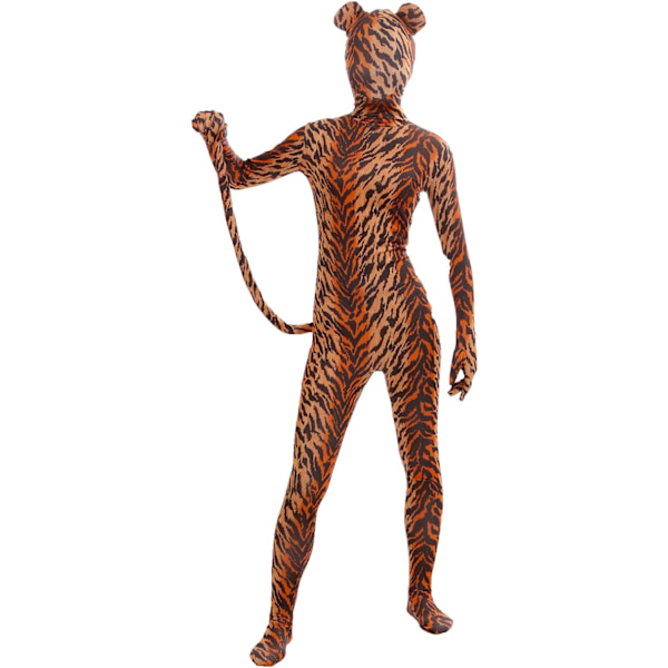 ler herr och dam spandex helkropp zentai kostym bodysuit tiger öron svans small