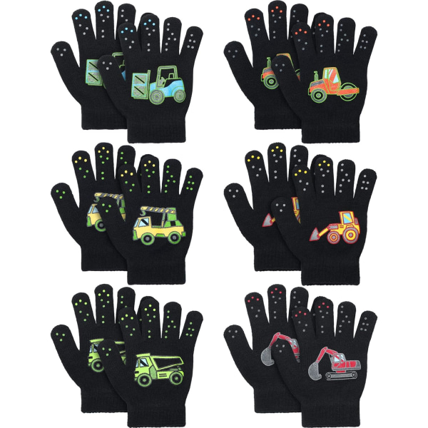 airs Trucks Mönster Stretch Handskar Barn Vinterstickade handskar för pojkar Flickor, Barn Barn Toddler