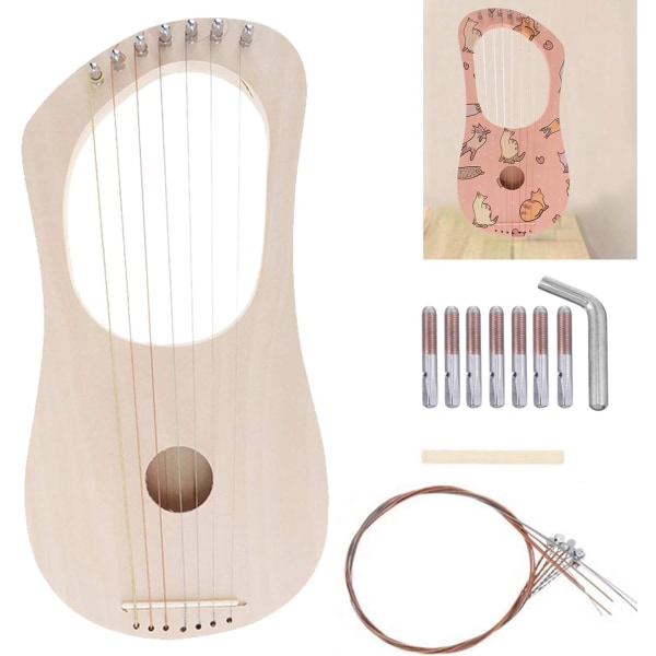 7-strängad lyra harpa DIY-kit, antikt lyra trästränginstrument DIY-kit lyra harpa tillverkningsmaterial kit bassträ med strängstolpe strängsadel