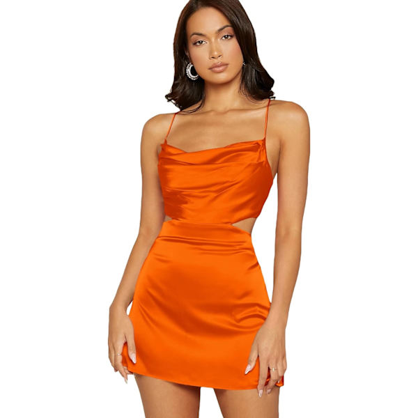 dusa Dam Draped Cut Out Crisscross Tie Rygglös Satinkjolklänning Solid Orange Medium
