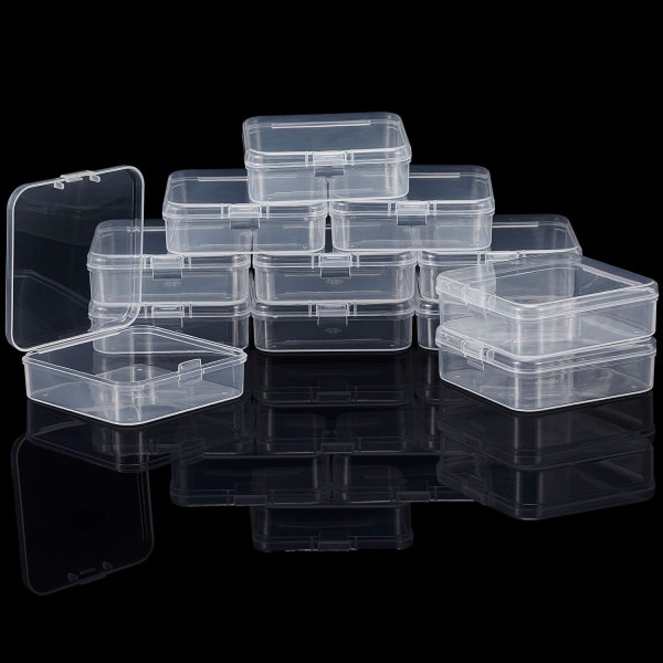 INIOR 12-pack klara plastpärlor förvaringsbehållare Box med gångjärnslock för pärlor och mer (5,2 x 3,03 x 1,18 tum) 2,52 x 2,52 x 0,79 tum
