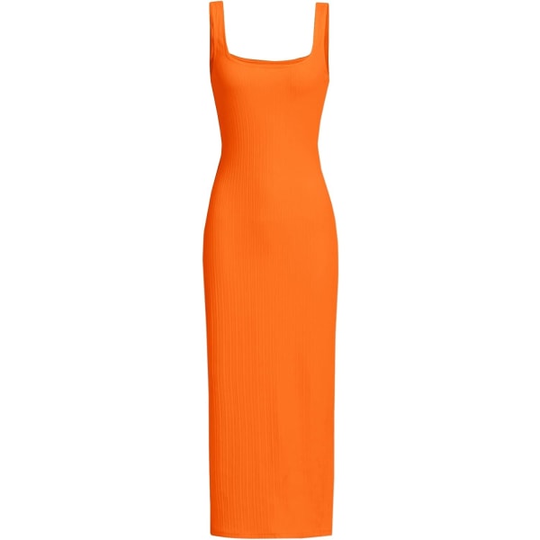 dusa Dam Casual Ärmlös Kvadrat Hals Hög Midja Ribb Stickad Tank Lång Klänning Orange Stor