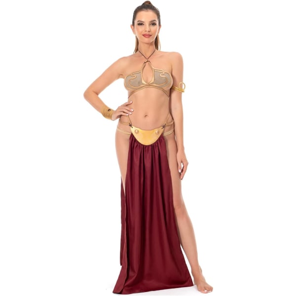 aufo Vuxen Princess Leia Slave Outfit Bikini Karneval Cosplay Kostym Klänning Guld BH Halloween Kostym för Kvinnor Röd X-Small