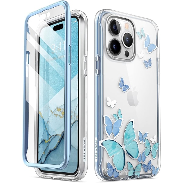 lason Cosmo Series för iPhone 14 Pro Max case 6,7 tum (2022), Slimmad Helkroppsligt snyggt case med inbyggd Scre Bluefly