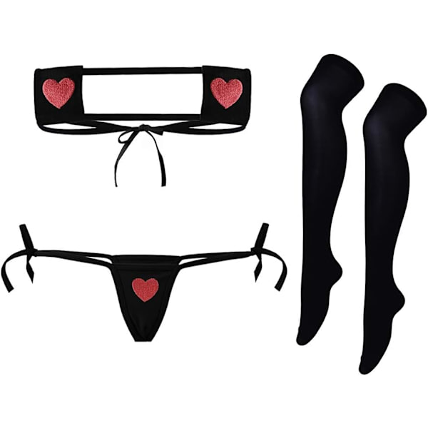 RCLO Söt Sexig Anime Lingerie BH och Trosor Set Lolita Cosplay Micro Underkläder Suit Kawaii för Kvinnor Svart En Storlek