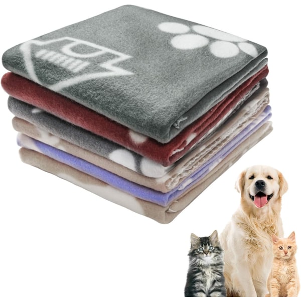 stan Premium Fleece Pet Filt Tvättbart, varmt och mjukt cover för hund, katt, valp, kattunge, små husdjur, 6-pack, röd grå marinblå kaki, 60x70 cm