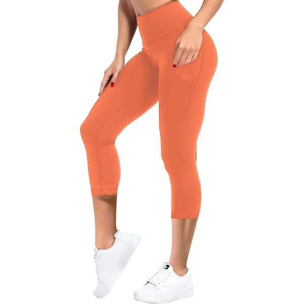 ch Aktiva yogabyxor med hög midja för kvinnor med fickor Magkontroll Träning Smöriga Mjuka Leggings Capris Orange XX-Large