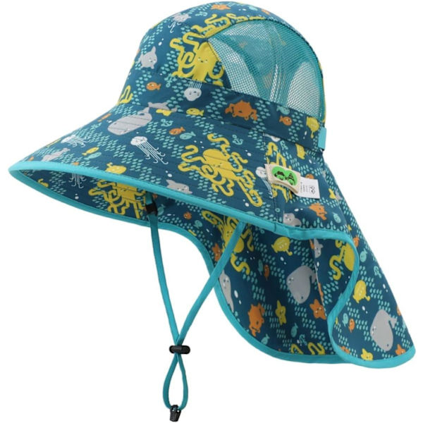 racy Toddler Solhatt med Nackskydd Pojkar Flickor Barn Bred Brätte UPF 50+ Sommarhatt Marinblå Stor