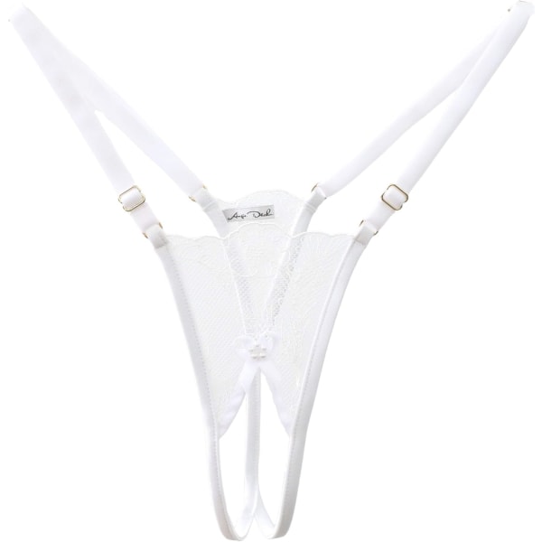 E DÉCHU Dam genomskinlig spets underkläder i vit spets helt justerbar trosa g-string handgjord  Small