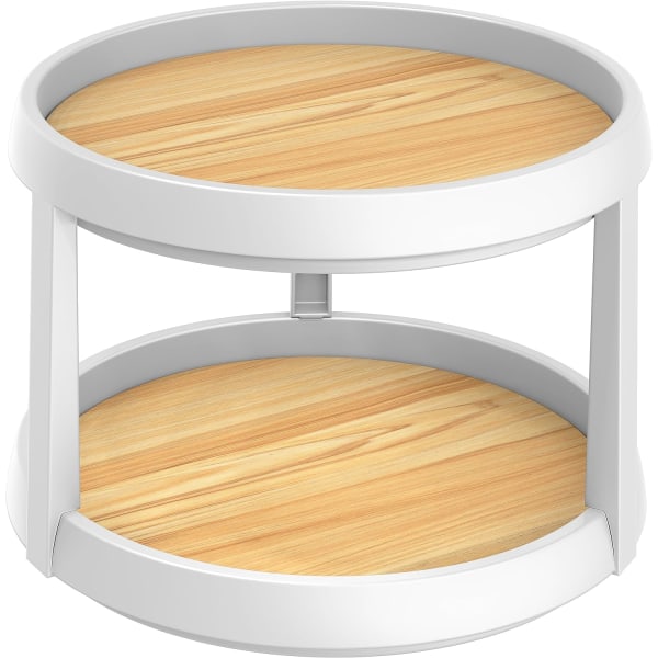 pleHouseware 2 Tier Turntable Lazy Susan Spice Organizer, White Oak 2 Tier