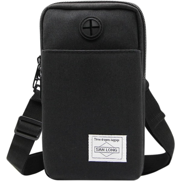 YC 3-lagers vattentät mobiltelefonpåse Crossbody plånbok Oxford tyg bältesväska plånbok för män kvinnor, gråblå, en one size X svart 2 lager