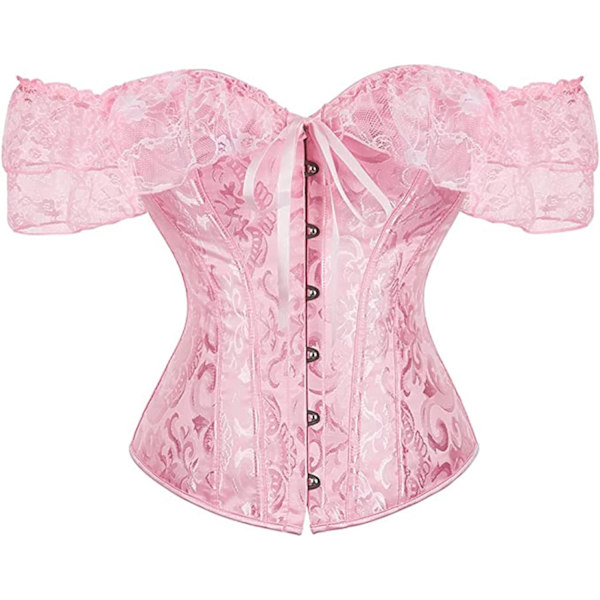 ssa Dam Blommig Spets Off Shoulder Korsett Bustier Benad Overbust Korsett Bodyshaper Lingerie Topp Rosa 3X-Large