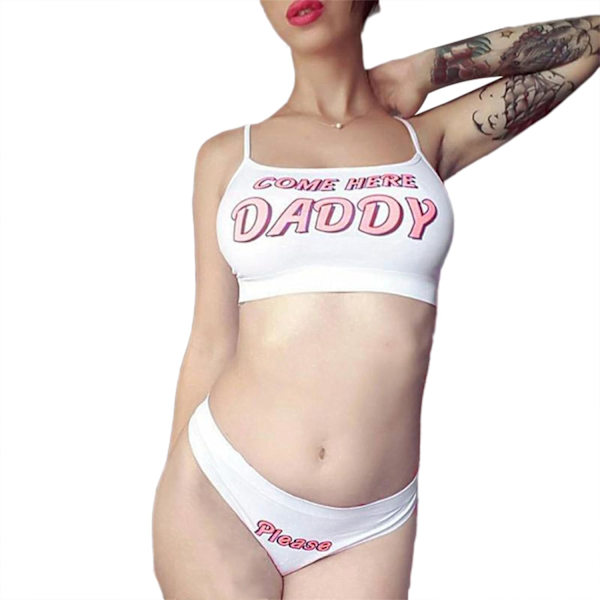aflyie Sexig Underkläder för Kvinnor Kom Hit Pappa Snälla Nätt BH+Trosa Underklädesset Anime Cosplay Underkläder Två Delar S Vit Stor