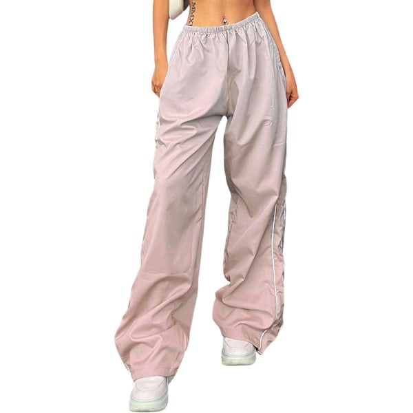 I Track Pants Dam Baggy Byxor Y2k Byxor Fallskärmsbyxor för Kvinnor Y2K Kläder Rosa Medium