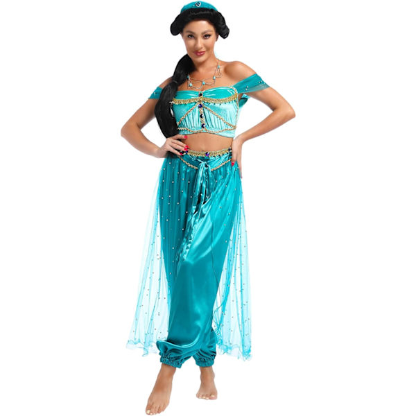 I CHAO magdans Jasmine-dräkt - Aladdin Halloween-outfit prinsessklänningar Teal för kvinnor  Large