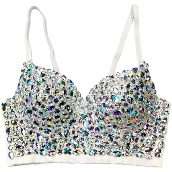 en's färgglada strass topp glittrande bustier crop top push up korsett bh clubwear 8971-vit medium