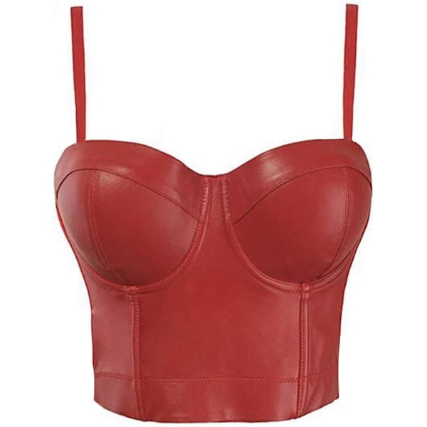 nyi Dam Straps PU Läder Bustier Crop Top Push Up Korsett Topp BH för Club Party Racer Sports Röd X-Small