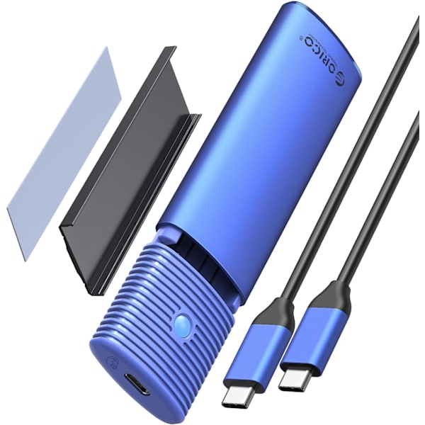 M.2 NVMe & SATA SSD-hölje Adapter Verktygsfri, USB C 3.2 Gen 2 10Gbps NVME, 5Gbps NGFF SATA PCIe M-Key(B+M Key) 2230/2242/2260/2280, Aluminium Extern M2-läsare Stödjer UASP Trim- PWDM2 Blå