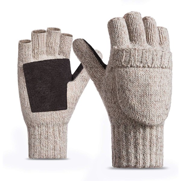 P Vinter Fingerlösa Handskar för Män Kvinnor Thinsulate Inner Ull Akryl Stickad Läder Palm