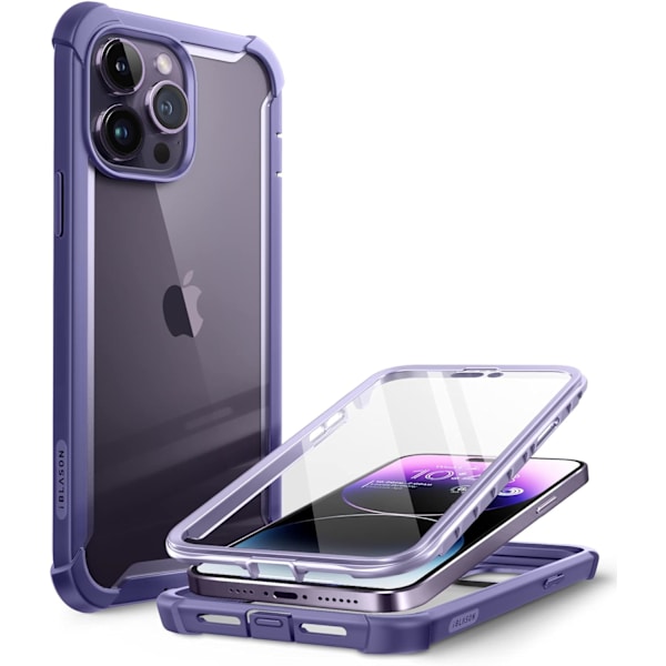 lason Ares Skal för iPhone 14 Pro 6.1 tum (2022 Release), Dubbelskikts Robust Genomskinlig Stötfångare Skal med Inbyggt Skärmskydd Mauve