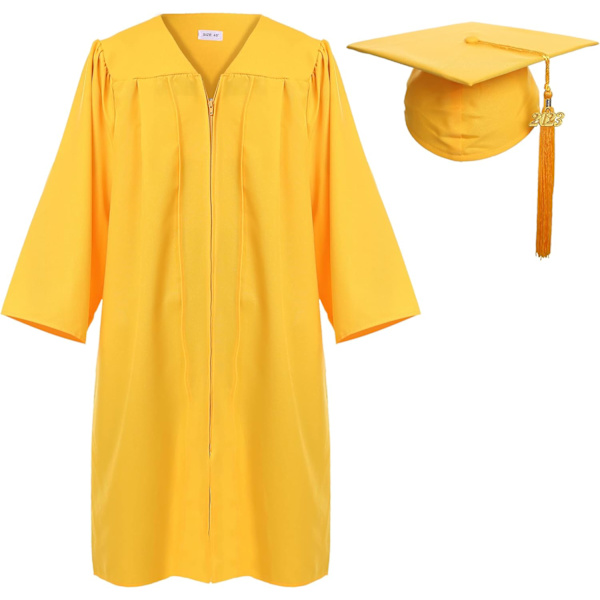 rara Matte Graduation Cap and Gown Tassel Set Gold X-Small 42(4'9\\-4'11\\)