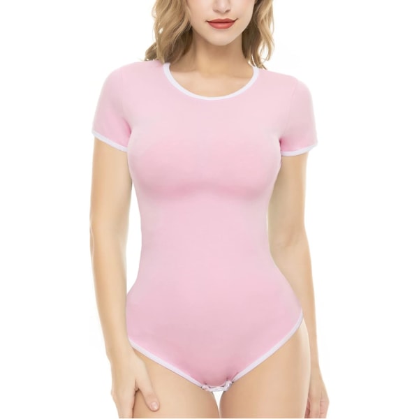 iePlusU Bomullsknapp i grenen Bodysuits Vuxen Romper Basics Rosa 3X-Large