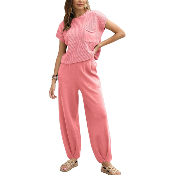 rlov Dam 2-delade outfits Tröjor Set Stickad Pullover Toppar och Högmidjade Byxor Lounge Set