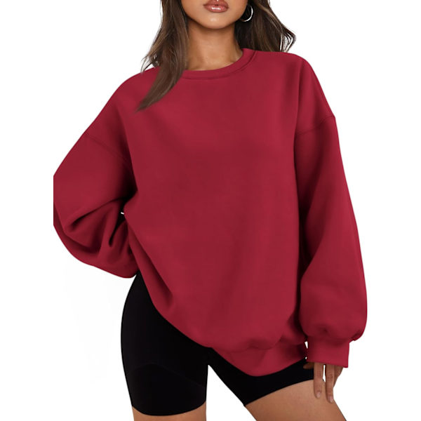 Dam oversized fleece sweatshirts långärmad crew neck pullover sweatshirt casual hoodie toppar röd X-Large