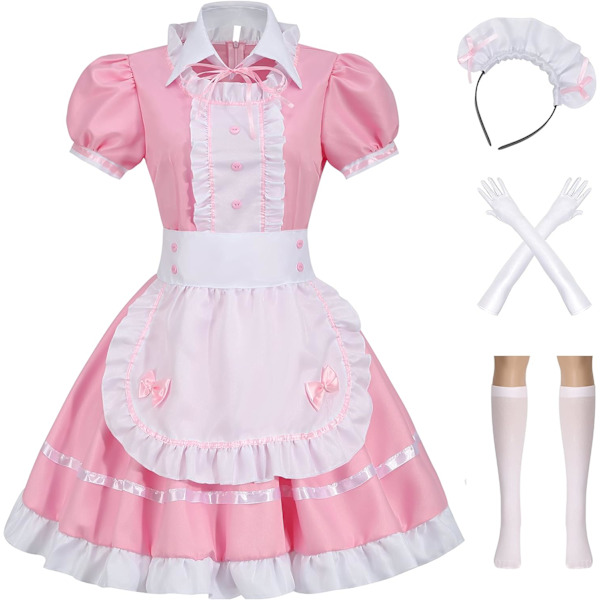 orful House Damkläder Cosplay Fransk Förkläde Piga Maskeraddräkt Rosa 3X-Large