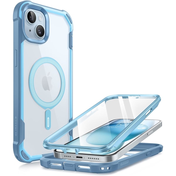 lason AresMag för iPhone 15 Plus case [6,7 tum], [MagSafe-kompatibel] Helkropps dubbellager Anti-halk Stötsäker Robust Blå