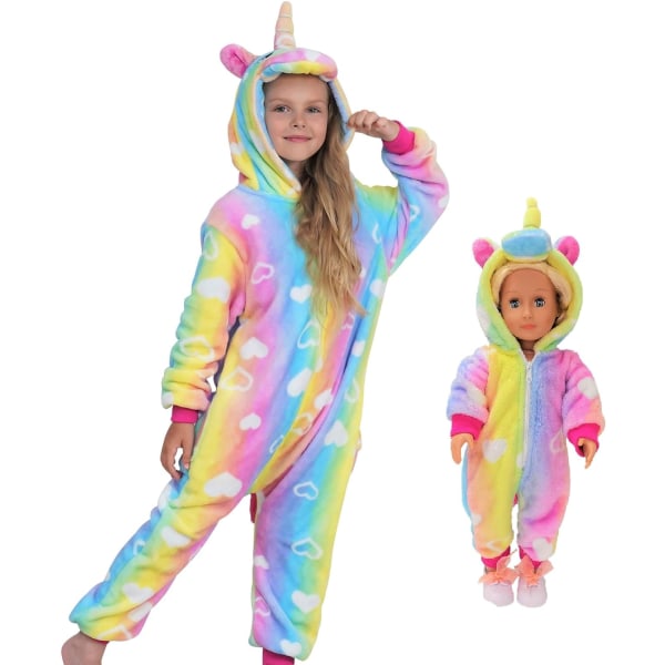 HovoX Kids Unicorn Pyjamas Onesie Matchande docka och flickor