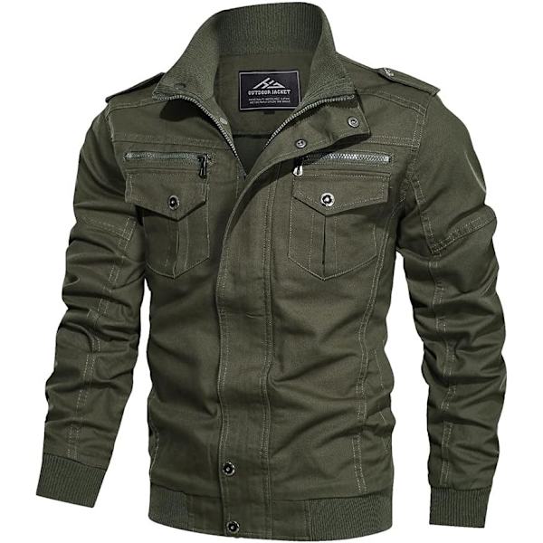 WIN Herr Lättvikt Bomulls Militärjackor Vår och Höst Casual Ytterkläder med Fickor 01army Grön XX-Large