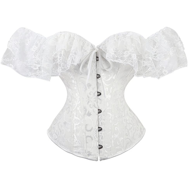 MMUO Damkorsett Topp med Spetsärm Spets Upp Sexig Bustier Lingerie Midjetränare Kostym Toppar Vit 4X-Large
