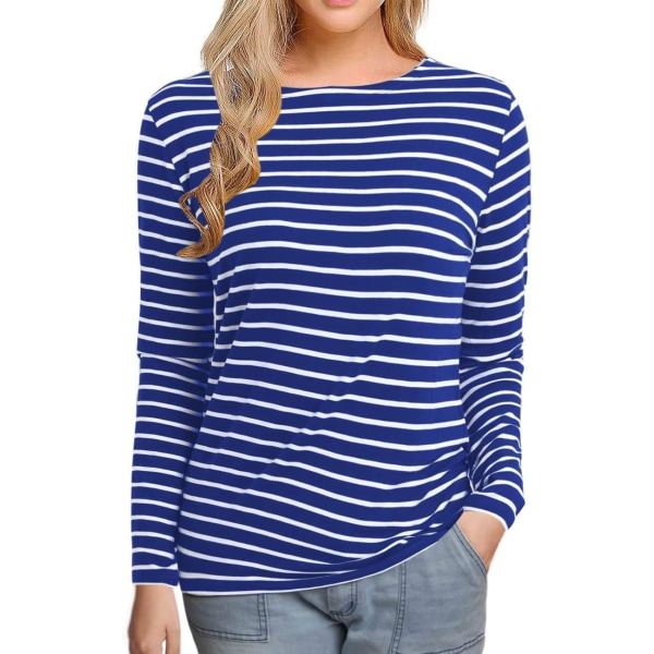 oco Dam 80-talets Off Shoulder Toppar Kortärmad Casual Lös Passform Blus T-shirt Stor Royal Blue Stripe Medium