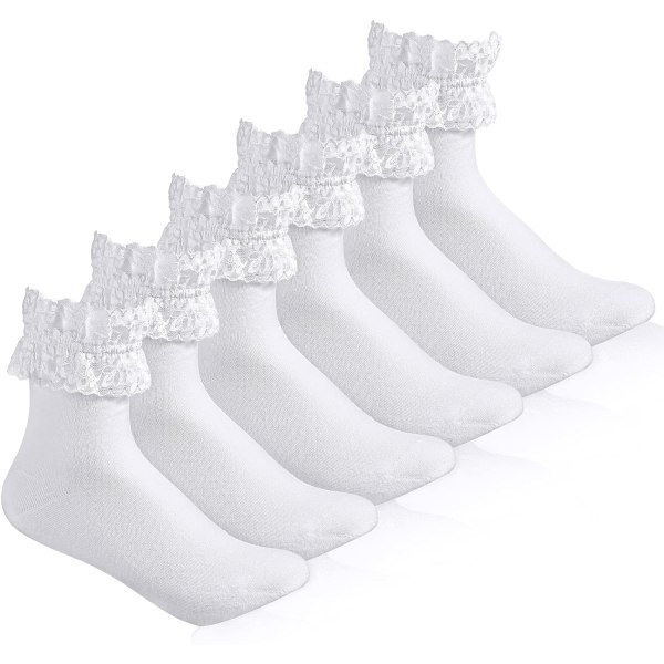 6 par volangsockor i spets med volang - Fashion dam- och flickstrumpor