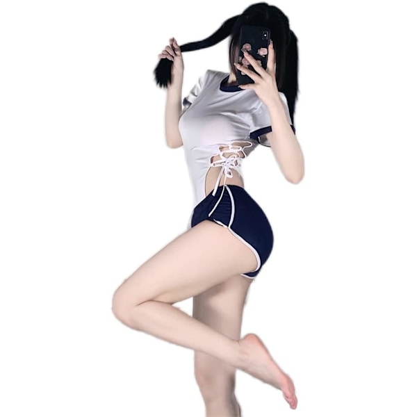 Lek skolflickadräkt japansk underkläder kvinnlig uniform frestelse sexig perspektiv vit